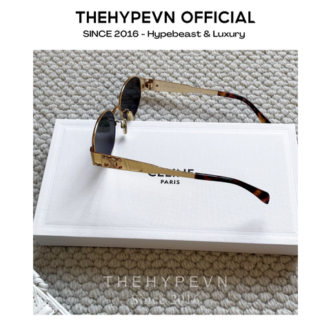CELINE SUNGLASS - Kính râm Celine Triomphe Oval Frame METAL 01 SUNGLASSES (GOLD / GREEN) [Mirror Quality]