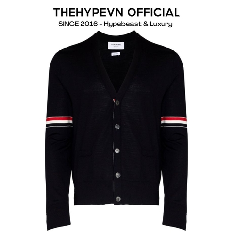 ÁO CARDIGAN THOM BROWNE TB MILANO GROSGRAIN V-NECK (NAVY)