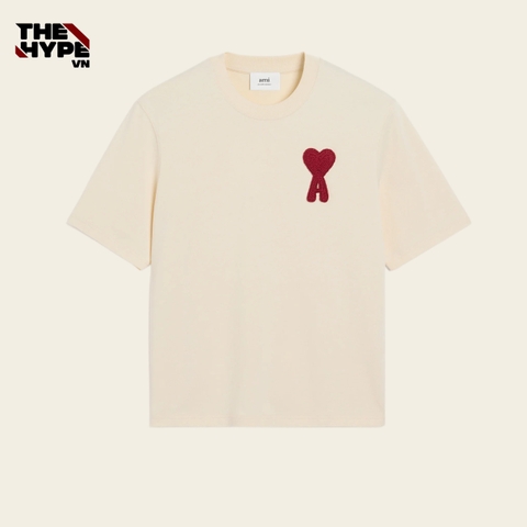 ÁO THUN AMI PARIS RED CHEST EMBROIDERED (BEIGE)
