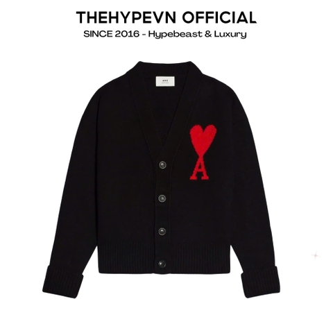 ÁO CARDIGAN AMI PARIS BIG HEART LOGO WOOL (BLACK)