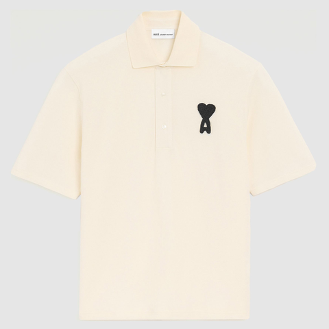 ÁO POLO AMI PARIS BOXY KNITTED PATCH (CREAM NOIR)