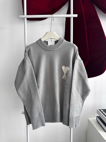 ÁO SWEATER AMI PARIS WOOL HEART WHITE (GREY)