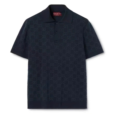 ÁO POLO GUCCI SILK JACQUARD (DARK BLUE)