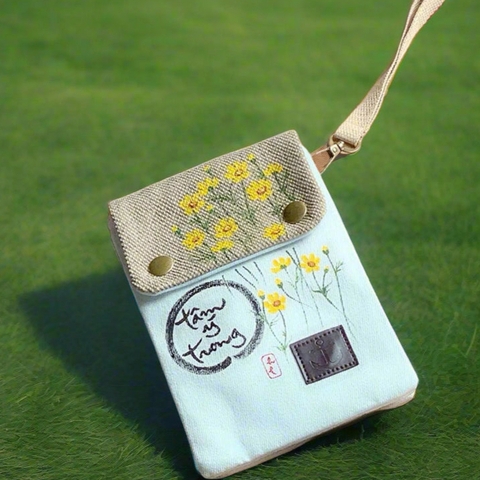 TÚI CANVAS ĐEO CHÉO 2 NGĂN VẼ TAY THỦ CÔNG