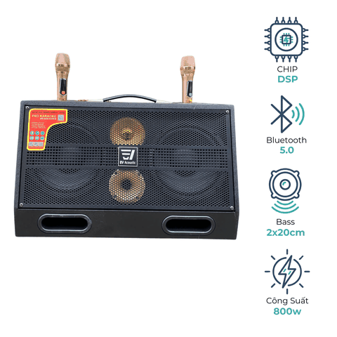 Loa EV-620 | 2 Bass 20Cm | Công Suất 800W | Sơn Sần Sân Khấu | 2 Mic UHF Kim Loại Cao Cấp