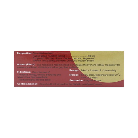 Thuốc Hà Thủ Ô Traphaco điều trị đau lưng, mỏi gối, di mộng tinh (5 vỉ x 20 viên)