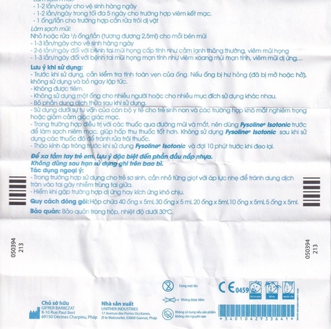 Dung dịch nước muối sinh lý không chất bảo quản Fysoline Gifrer làm sạch mắt, mũi (40 ống)