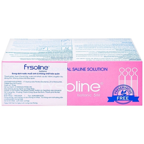 Dung dịch nước muối sinh lý không chất bảo quản Fysoline Gifrer làm sạch mắt, mũi (40 ống)