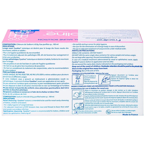 Dung dịch nước muối sinh lý không chất bảo quản Fysoline Gifrer làm sạch mắt, mũi (40 ống)
