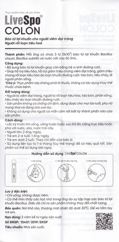 Dung dịch LiveSpo Colon bổ sung vi sinh vật có lợi, kích thích và tăng cường tiêu hóa (20 ống x 5ml)