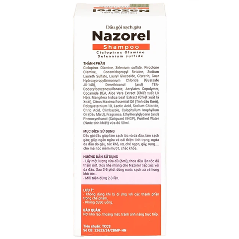 Dầu gội trị gàu Nazorel 50ml hỗ trợ điều trị mẩn ngứa da đầu do gàu và nấm, viêm da