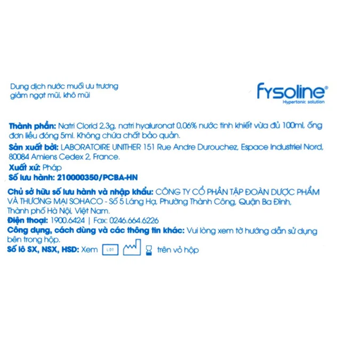 Dung dịch nước muối ưu trương Fysoline 5ml giảm ngạt mũi, khô mũi (20 ống)
