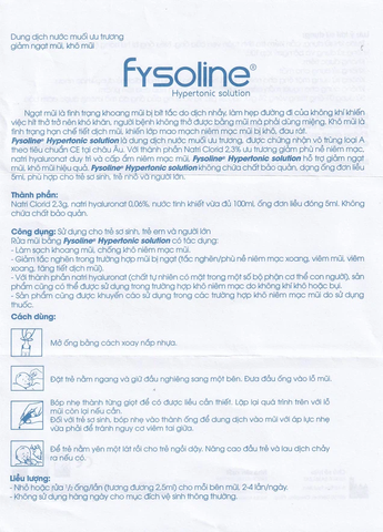 Dung dịch nước muối ưu trương Fysoline 5ml giảm ngạt mũi, khô mũi (20 ống)