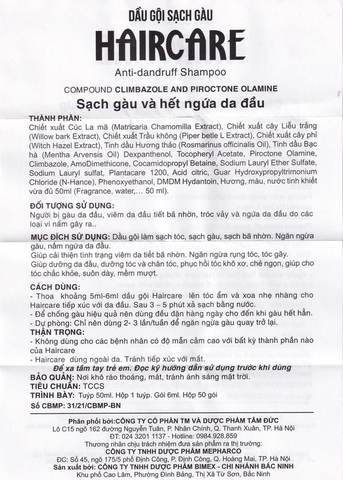 Dầu gội Haircare Bimex dưỡng tóc, ngăn ngừa gàu (50ml)