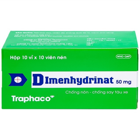 Thuốc Dimenhydrinat 50mg Traphaco chống nôn, chống say tàu xe (10 vỉ x 10 viên)