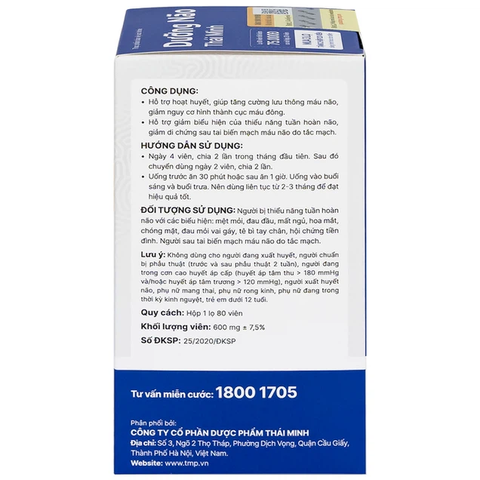 Viên uống Dưỡng Não Thái Minh hỗ trợ hoạt huyết, tăng cường lưu thông máu não (80 viên)