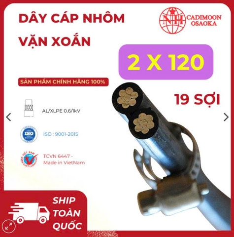 Cáp Nhôm Vặn Xoắn ABC 2x120mm² – Cách Điện XLPE – 0.6kV – TCVN 6447