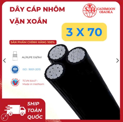 Cáp Nhôm Vặn Xoắn ABC 3x70mm² – Cách Điện XLPE – 0.6kV – TCVN 6447