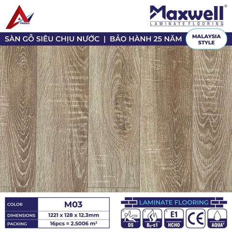 Sàn gỗ Maxwell M03 cốt nâu lát thẳng