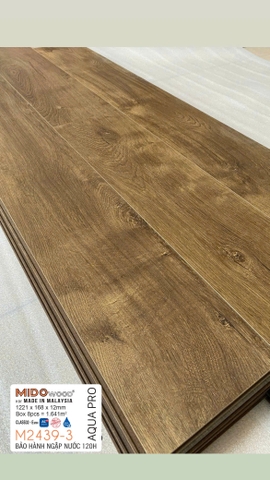 Sàn gỗ Mido Wood M2439-3 Aqua Pro lát thẳng 12mm
