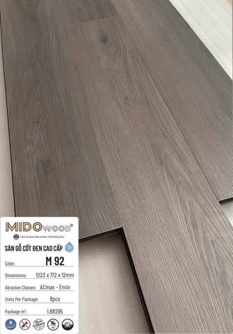 Sàn gỗ Mido Wood M92 cốt đen lát thẳng 12mm