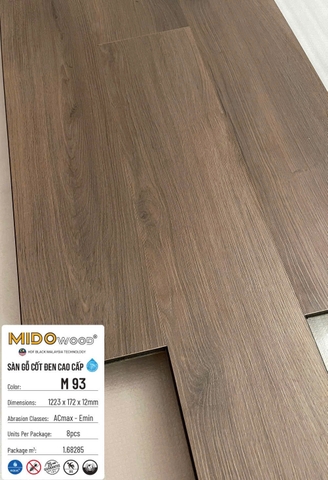 Sàn gỗ Mido Wood M93 cốt đen lát thẳng 12mm