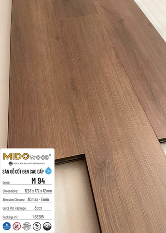 Sàn gỗ Mido Wood M94 cốt đen lát thẳng 12mm