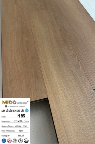 Sàn gỗ Mido Wood M95 cốt đen lát thẳng 12mm