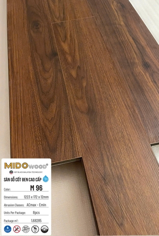 Sàn gỗ Mido Wood M96 cốt đen lát thẳng 12mm