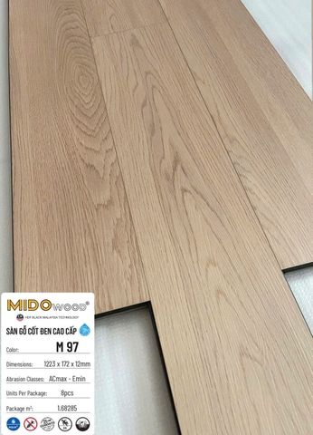 Sàn gỗ Mido Wood M97 cốt đen lát thẳng 12mm