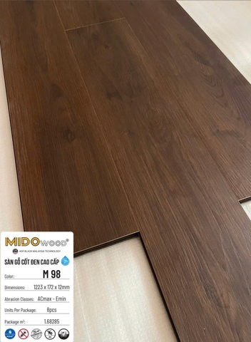 Sàn gỗ Mido Wood M98 cốt đen lát thẳng 12mm