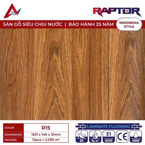 Sàn gỗ Raptor R15 cốt xanh lát thẳng 12mm