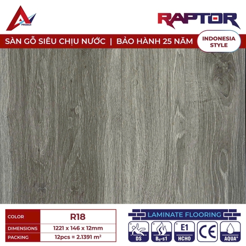 Sàn gỗ Raptor R18 cốt xanh lát thẳng 12mm