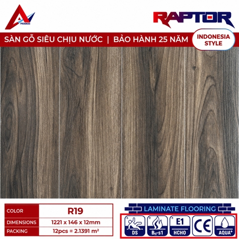 Sàn gỗ Raptor R19 cốt xanh lát thẳng 12mm
