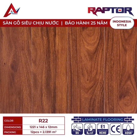 Sàn gỗ Raptor R22 cốt xanh lát thẳng 12mm
