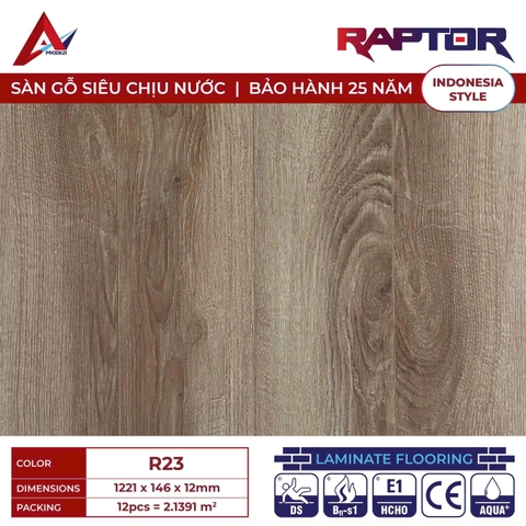 Sàn gỗ Raptor R23 cốt xanh lát thẳng 12mm