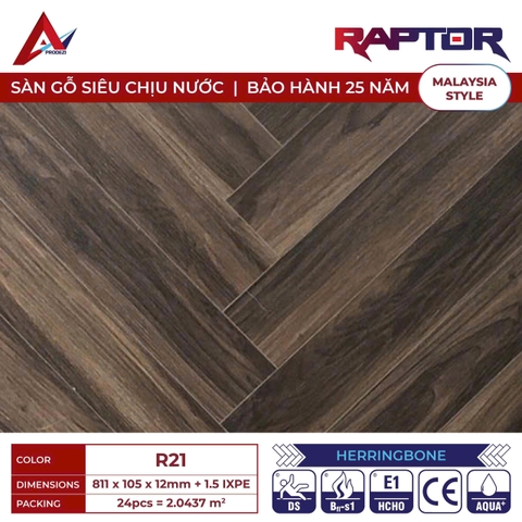 Sàn gỗ Raptor R21 cốt xanh xương cá 12mm