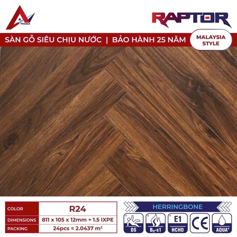 Sàn gỗ Raptor R24 cốt xanh xương cá 12mm