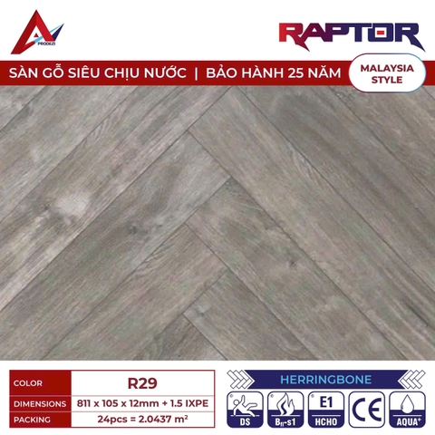 Sàn gỗ Raptor R29 cốt xanh xương cá 12mm