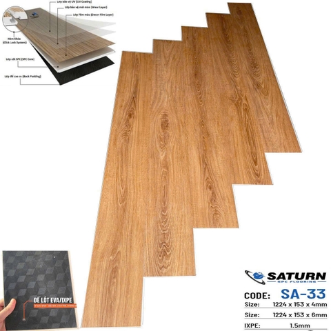 Sàn nhựa SPC Saturn SA-33 7,5mm cả đế IXPE
