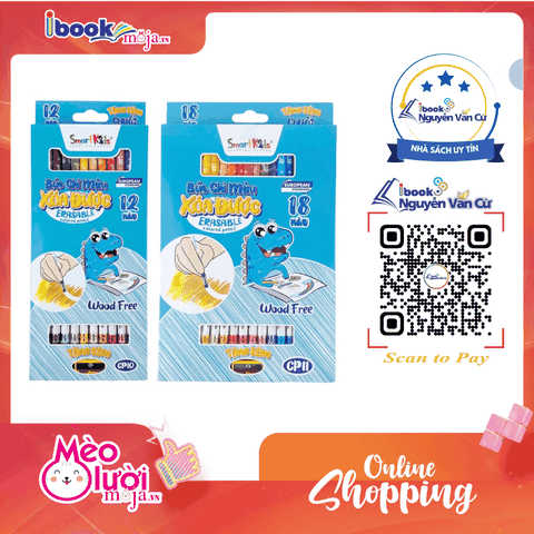 Bút chì màu xóa được Smartkids Dino 12/18 màu an toàn dành cho bé