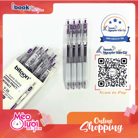 Bút Gel Bitoon V26 Ngòi Kim 0.5mm Mực Tím Khô Nhanh – Bút Viết Học Sinh Văn Phòng