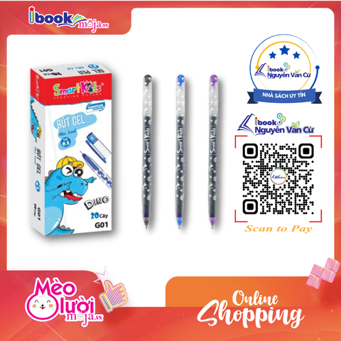 Bút Gel Dino SMART KIDS G01  0.5mm – Bút Gel Xanh Viết Trơn Êm, Mực Đều Không Lem