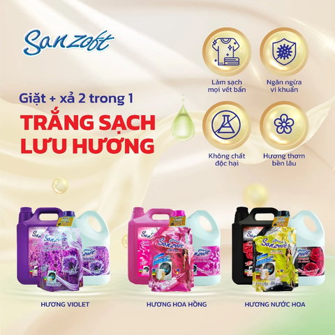 Nước Giặt Thái Lan Sanzoft, Nước Giặt Thái Đậm Đặc Trắng Sạch Lưu Hương Can 5L