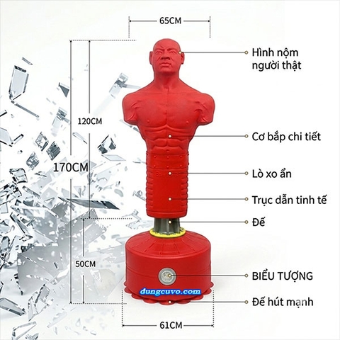 Trụ Đấm Boxing Hình Người Silicon Cao Cấp 170cm – Lò Xo Ẩn Giảm Chấn