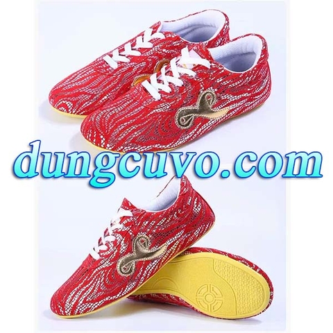 Giày Wushu Biểu Diễn Cao Cấp – Vân Lửa Ánh Kim – Siêu Nhẹ – Đế Bám Tốt