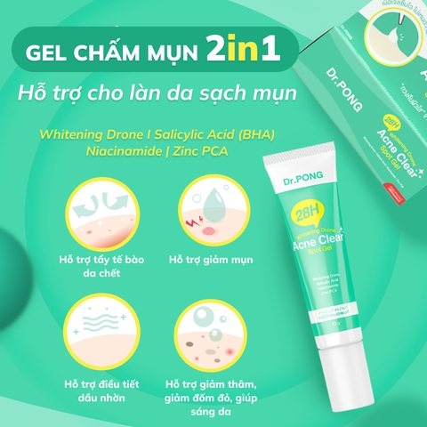 Gel chấm giảm mụn Dr.PONG 28H Whitening Drone Acne Clear Spot 10g