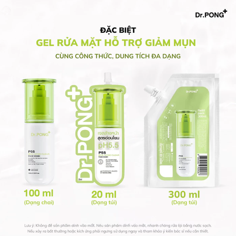 Gel rửa mặt hỗ trợ giảm mụn Dr.PONG p55 BHA Acne Clear Face Wash 300ml