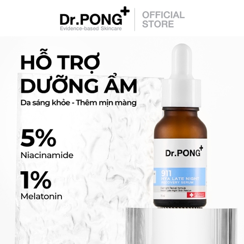 Serum hỗ trợ dưỡng ẩm, làm sáng và hỗ trợ giảm nếp nhăn Dr.PONG 911 Hya Late Night Recovery Serum 15ml