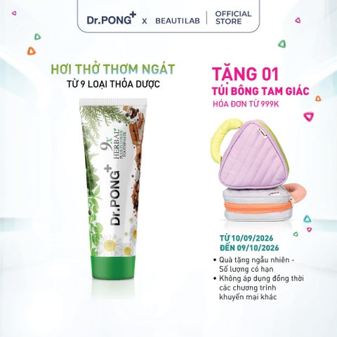 Kem đánh răng 9 loại thảo dược hỗ trợ  giảm mùi hôi miệng giúp răng trắng khỏe Dr.PONG 9x Herbal + Fluoride Toothpaste